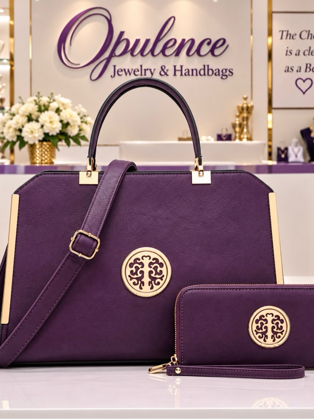 Purple Structured Tote with Matching Wallet